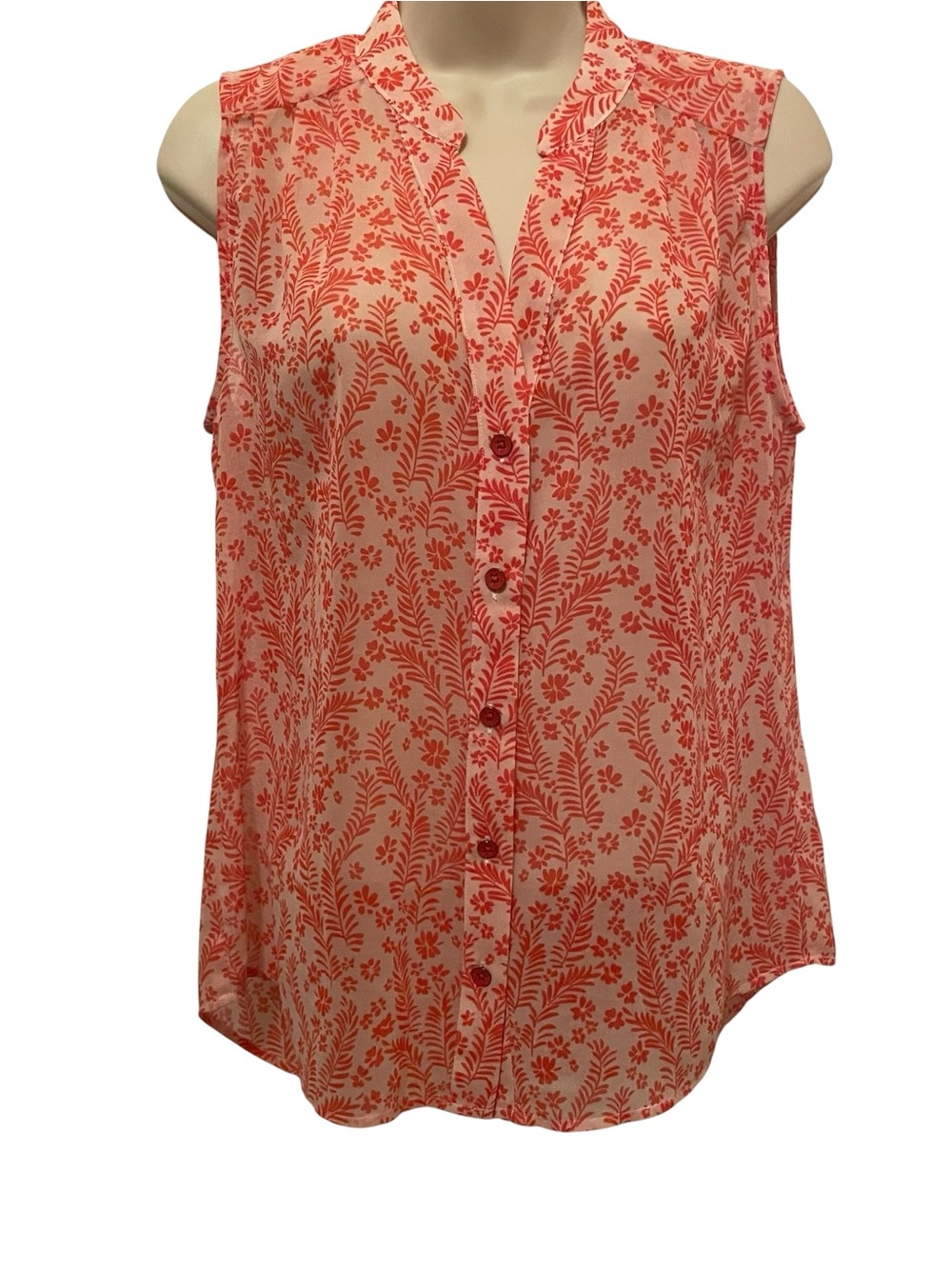 CAbi chiffon semi sheer orange floral tank top blouse size S